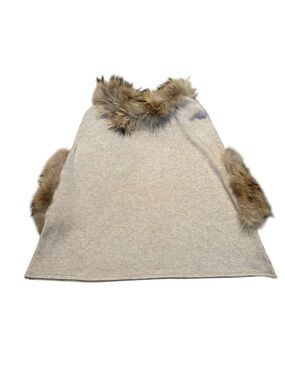 Love token wool cape shawl with raccoon fur